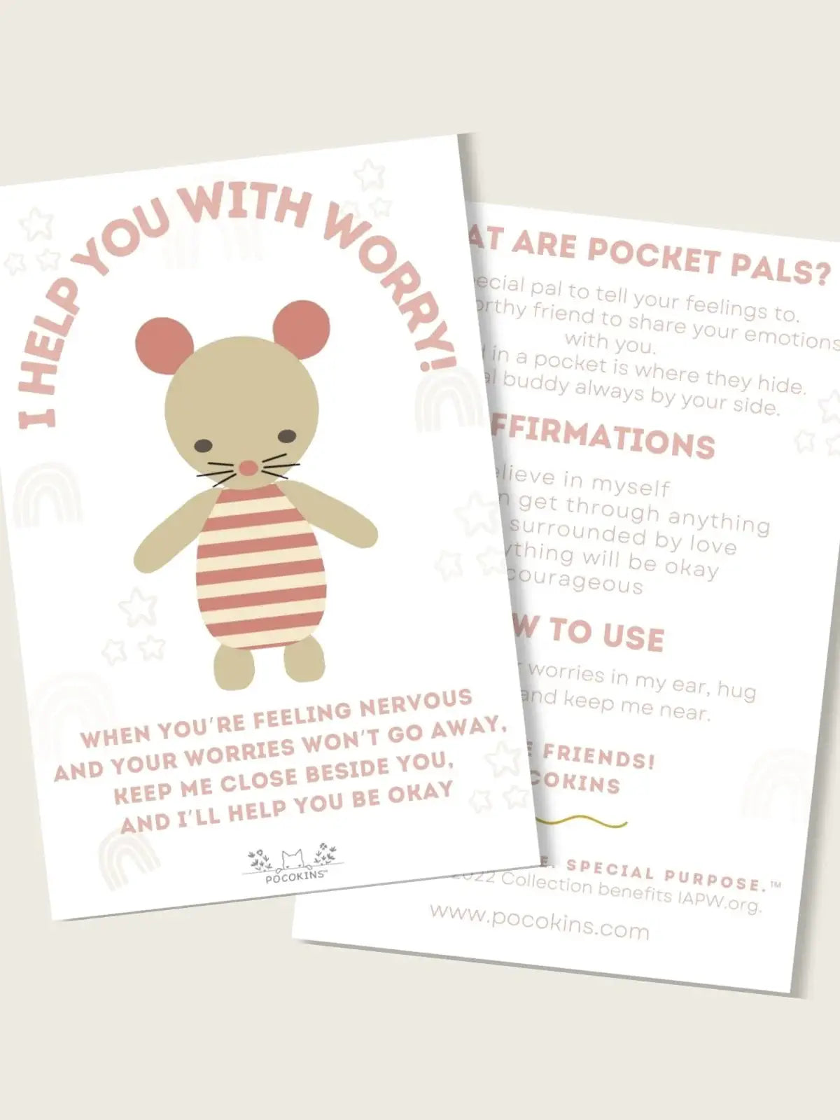 Cora the Mouse: I Help You With Worry / Handmade Pocket Pal with Affirmation Card