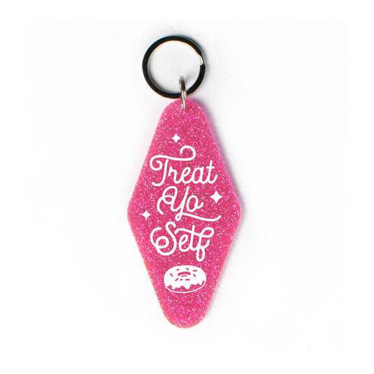 "Treat Yo Self Glitter" Motel Keychain in Pink