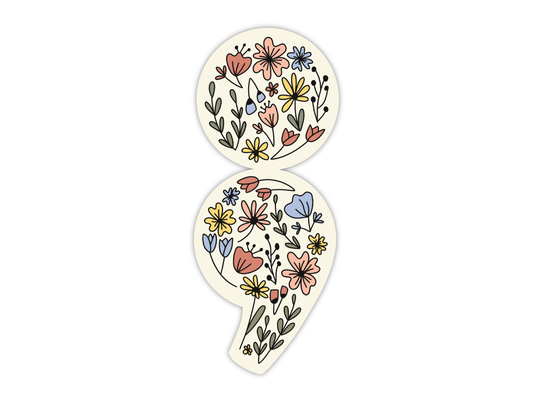Floral Semicolon Sticker | Mental Health Stickers