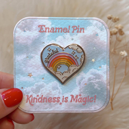 Inspirational Rainbow Heart Enamel Pin - Grateful