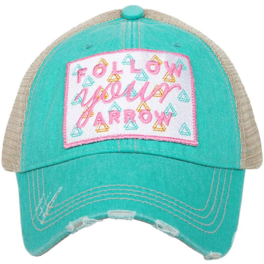 "Follow Your Arrow" Trucker Hat for Women in Teal