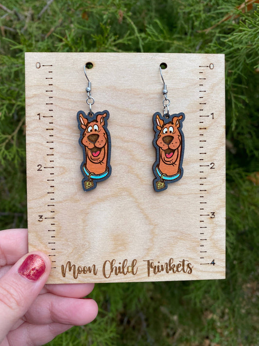 Scooby Doo Hand Painted Wood Dangle Earrings