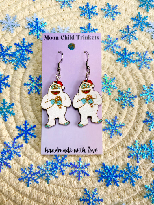 Bumble The Abominable Snow Monster Hand Painted Wood Earrings