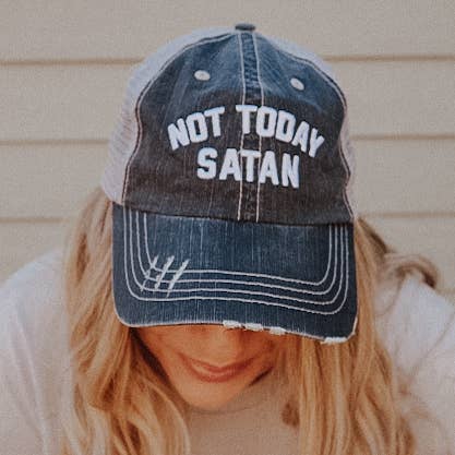 "Not Today Satan" Trucker Hat for Women in Gray