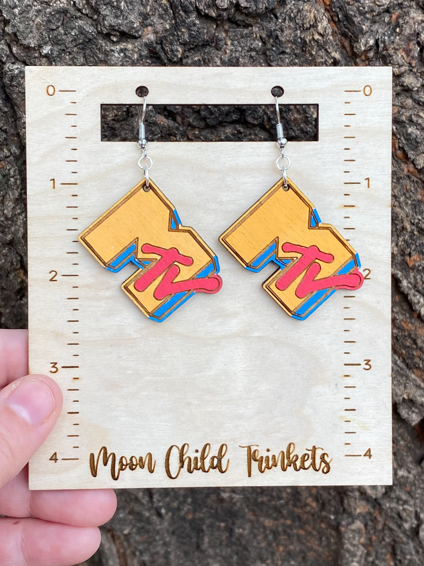 Y2K Nostalgia MTV Inspired Hand Painted Wood Dangle Earrings